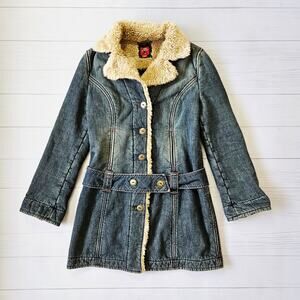 Y2K Miss Sixty Jacket Denim Sherpa Coat Euro Vintage - Large